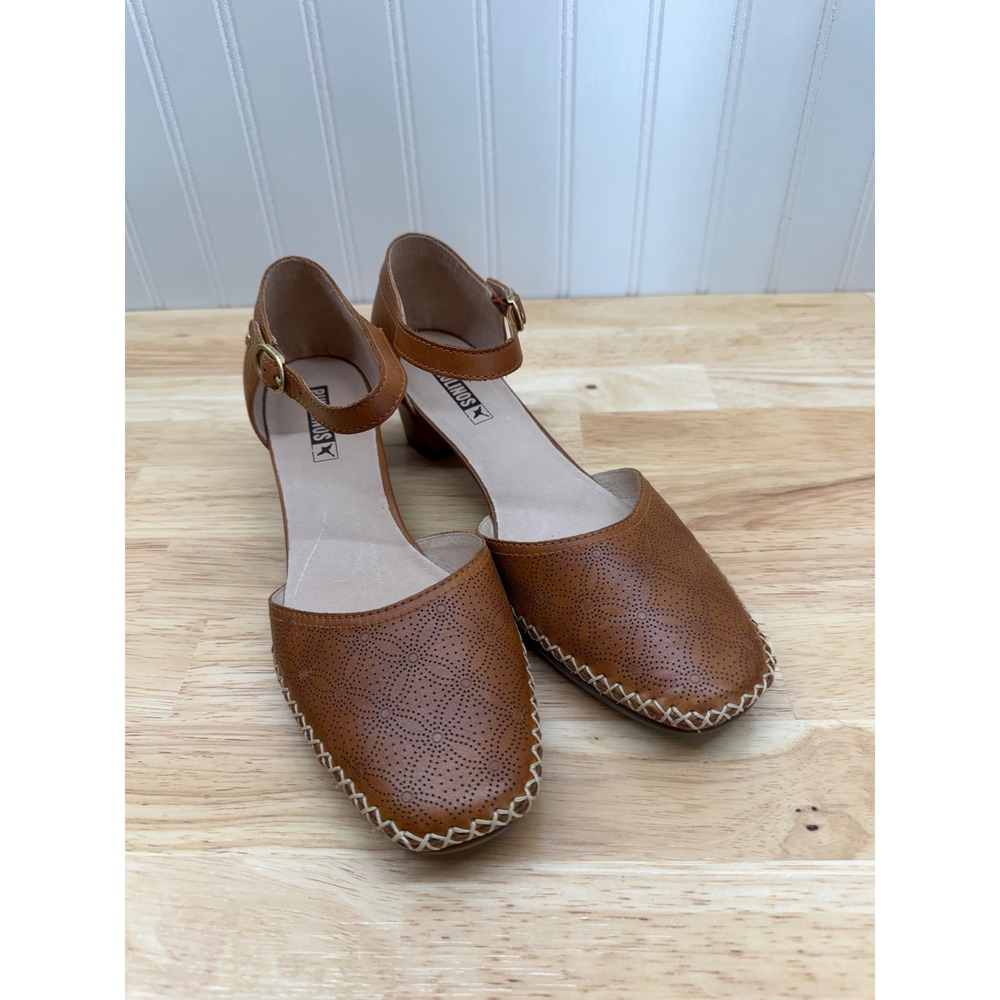 Pikolinos Gomera W6R-5911 Brown Perforated Leather Mid Heel Sandals EU 38 7.5-8
